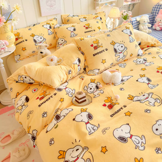 Fantasy winter spongebob squarepants milk velvet warm four-piece set double-sided coral velvet quilt cover dormitory plus velvet sheet three-piece set quality inspected beagle dog double-sided milk velvet/sheet type 0.9 single bed 0.9 single bed