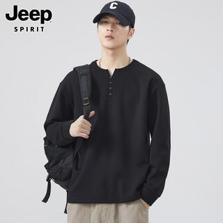 Jeep spirit long-sleeved t-shirt men's henry collar retro bottoming shirt autumn youth casual solid color t-shirt men 3309 black one size m
