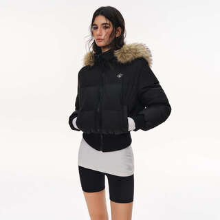 Climax vision small waist/removable big fur collar hooded short waist warm down jacket classic black s