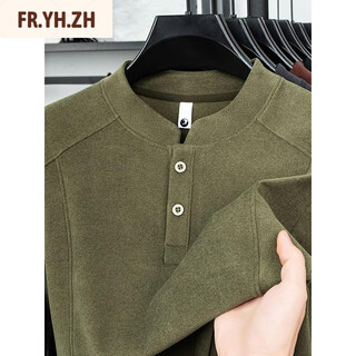 Fr.yh.zh xinxin light luxury men's double-sided german velvet bottoming shirt men's henry collar trendy versatile long-sleeved t-shirt stand-up collar sweatshirt green 3xl 175-200jin jin equals 0.5 kg