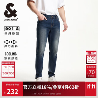 杰克·琼斯（JACK&JONES） 潮流时尚LOGO皮标弹力修身水洗猫须舒适百搭牛仔裤男装225332085