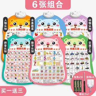 婴儿玩具宝宝早教有声挂图0一1一3岁幼儿童7礼物6个月以上12 6张组合人物+果蔬+动物+交通+认数字+拼音
