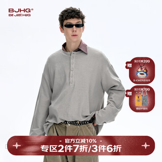 Bjhg reckless henley collar polo shirt men's long-sleeved t-shirt 2025 new trendy brand autumn casual sweater for women mica gray l