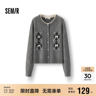 Semir knitted cardigan women's winter short bow rhombus fake two-piece 2025 girly sweater 109725106006