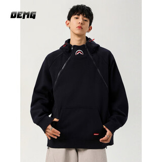 Oemg shark mouth zipper design hoodie sweatshirt men's autumn trendy brand pullover top loose jacket navy blue xl recommended 110-130jin jin equals 0.5 kg