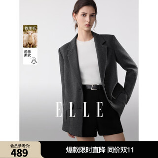 Elle french sheep wool old money style suit jacket women's 2025 winter new high-end fashionable silhouette suit dark gray m