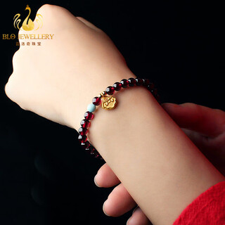 Bailuoqi all wishes come collectible garnet bracelet 999 gold ruyi three circle bracelet burgundy beads 8mm single circle