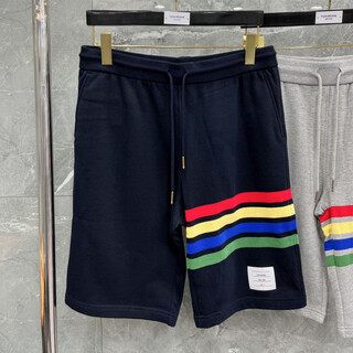 汤姆 布朗TB高品质i夏季新款色织条纹四杠休闲男女同款五分裤短裤 藏青色(彩虹四杠) M 1码