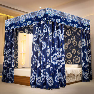 Yusenyi double-layer mosquito net with dust-proof top princess style blackout and wind-blocking bed curtain thickened bed curtain privacy floor with steel pipe bracket fantasy dust-proof top + curtain + bracket without yarn 1 point 2 meters bed width 120 length 200 height 200