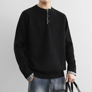 Xiaohongshu's popular korean stitched contrasting color fake two-piece sweater for men in autumn and winter, loose pullover henry black m105jin jin is equal to 0.5kg or less, one size fits all