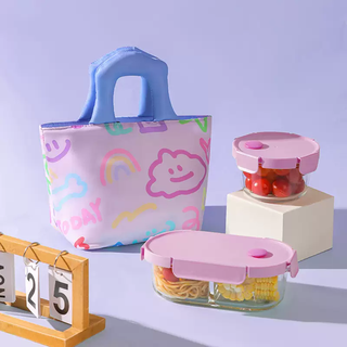 Yusenyi lunch box bag, insulated lunch box bag, student lunch box, waterproof and oil-proof, office worker meal bag, thickened aluminum foil bag, purple handbag, purple handbag