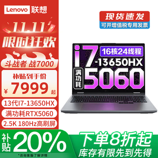 联想拯救者R9000P 2025款 补贴20%高性能电竞游戏设计笔记本电脑斗战者战7000 可选满血RTX5060独显 I7-13650HX RTX5060 战7000灰 升级 32G内存+1TB固态
