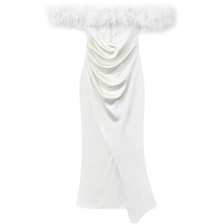 Comic soul temperament one-shoulder white dress new women's spring and autumn slimming skirt french bottoming long skirt off-white s