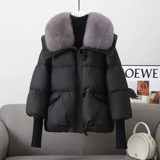 Wvhk2024 winter down jacket women's short small fox detachable fur collar loose thickened bread jacket trendy black high-end large fur collar m recommended 80-125 jin jin equals 0.5 kg