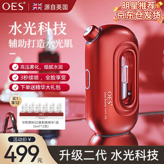 Oes oxygen injection instrument atomizer sprayer water light instrument beauty instrument hydration instrument portable household facial steamer facial handheld send chinese valentine's day gift upgraded model 4 times penetration + efficient absorption + water light technology + essence gift pack red