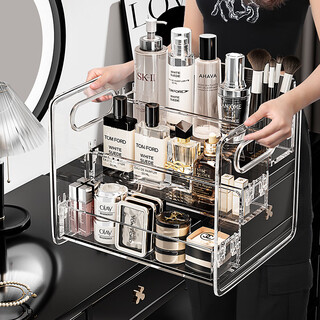Miku cosmetics storage box desktop storage rack dressing table countertop transparent multi-layer skin care product perfume storage rack 1 pack 3-layer ladder type/transparent thickening