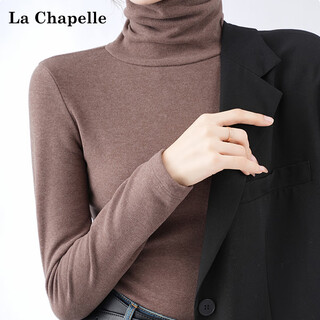 La chapelle autumn and winter turtleneck bottoming shirt, containing sheep wool + silk, brushed women's all-match top, brown xl