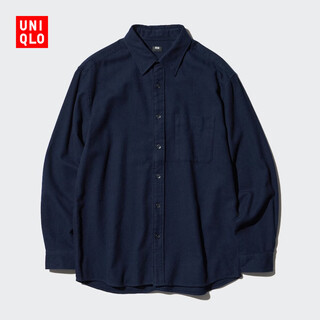 Uniqlo men's and women's flannel shirt long-sleeved shirt pure cotton thin jacket 470182 69 navy blue 3xl