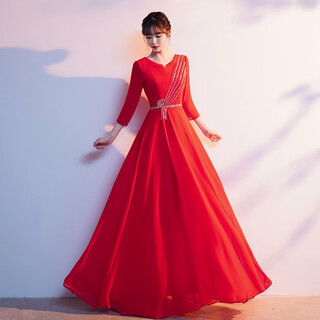 Han yukui adult chorus dress women's long elegant choir performance clothing solo singer temperament host evening dress spring red l