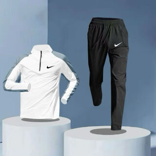 Nba cares-nike sports zipper track and field training long-sleeved trousers suit cycling men's and women's running physical examination competition suit loose t1 hook white and blue double long sleeves + black trousers xl recommended 110-130jin jin equals 0.5 kg