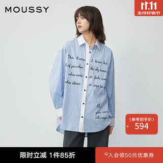 Moussy 2025 autumn new casual style letter printed striped long-sleeved shirt for women 028iaa30-2011 115 pattern blue one size
