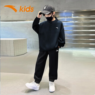 Anta (anta) long-sleeved children's sports suit 2025 winter new medium and large children's clothing knitted pullover sweatshirt two-piece trousers blue/white-1e 120