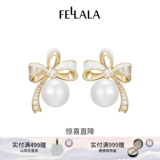 Fellala ribbon bow freshwater pearl earrings fashionable elegant high-end earrings light luxury gifts for girlfriends and besties large pearls 12mm