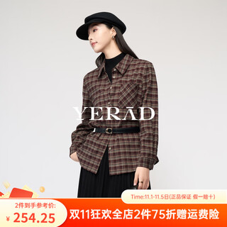 Yalida french retro brown plaid long-sleeved shirt for women 2025 autumn and winter new loose brushed shirt jacket red brown plaid color (f0) l