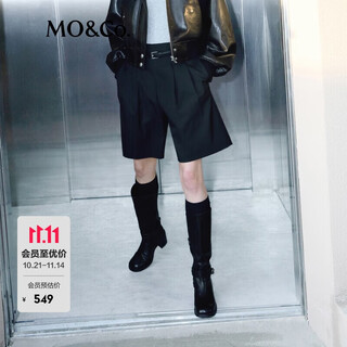 Mo&co. shorts spring new loose three-dimensional pleated three-quarter suit pants high waist with belt