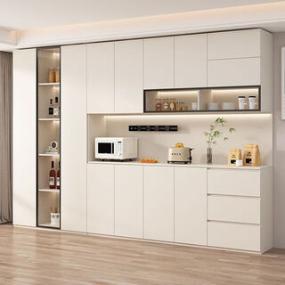 Aoshunshi solid wood sideboard modern simple wall-mounted integrated high cabinet living room wine cabinet multi-functional storage kitchen cabinet home installation style one 80*40*240cm