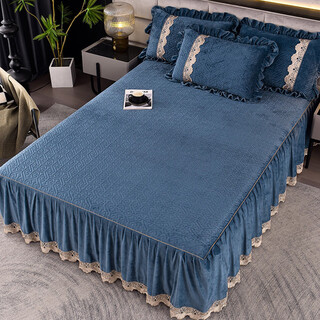 Fantasy high-end thickened milk velvet bedskirt single-piece skirt style baby velvet bed cover with lace embroidered bedspread 3 anna-fantasy blue (embroidered skirt high weight baby velvet) 150x200cm single bed skirt