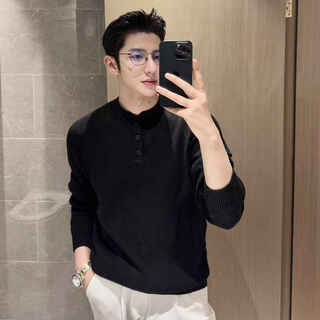 Kuraishi kazuki gray lazy style henry collar sweater men's pullover sweater light luxury handsome men's bottoming shirt black s