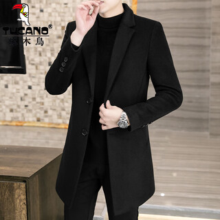 Woodpecker wool woolen coat men's korean style slim medium long windbreaker autumn and winter thickened new woolen men's jacket black 3xl (155~170jin jin equals 0.5kg)