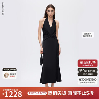 Langzi v-neck halterneck light dress design fishtail dress high-end temperament skirt 2025 winter new style black m