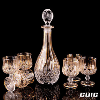 Guig imported from the czech republic, high-quality gold-painted whiskey glass, creative and personalized household red wine set, wine bottle, nordic water 095 gold-painted brandy cup color/box 7/piece set (handbag)
