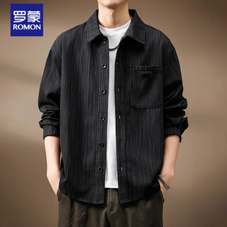 Romon japanese-style bamboo pattern shirt jacket men's autumn loose new retro top workwear long-sleeved shirt black xl