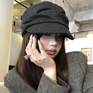 Yu shangzhenpin beret women's 2025 new autumn and winter japanese style yamamoto style pleated hat retro duck bill newsboy hat painter hat black one size