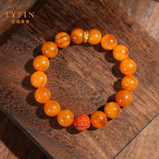 La yun feiyin russian old flower beeswax bracelet for men and women 18k gold faucet inlaid with baoshan nanhong pixiu fortune bracelet zodiac year 7a flawless 12mm + 18k gold faucet + nanhong pixiu
