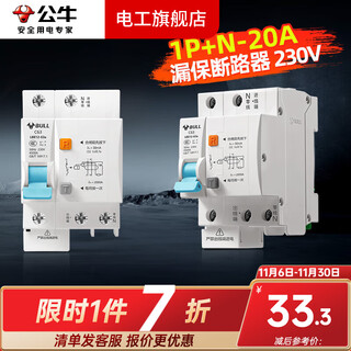 公牛（BULL）空开保护器家用漏电断路器1p2p3p4p三相四线总开关总闸63a 1P+N 20A带漏电保护【独立包装】