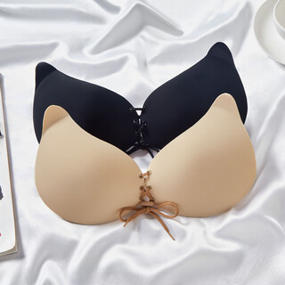 Cat ear drawstring bra patch push up pull up bra patch expandable drawstring style push up silicone bra underwear cat ear drawstring - skin color a cup
