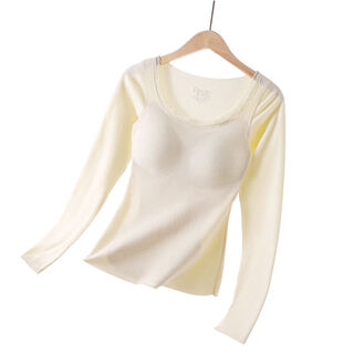 Bomp herbal primary color thermal underwear women's suit with breast pads for autumn clothes and long trousers without wearing bra bottoming top autumn and winter champagne-1 piece top m m recommended weight 95-110 jin jin equals 0.5 kg