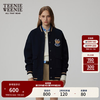 Teenie weenie bear autumn simple college style baseball uniform sweatshirt cardigan jacket loose fashionable women's clothing navy m (165)