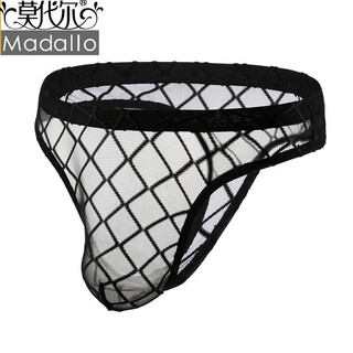 Modal men's thong sexy gold diamond mesh low waist translucent sexy one generation black m