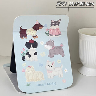 Mirror makeup mirror foldable desktop makeup mirror portable large student dormitory gift female beauty mirror makeup mirror cute blue puppy makeup mirror large size