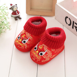 Xin yueqing newborn tiger head shoes baby autumn and winter baby floor shoes high-top cotton shoes red shoes winter one-year-old shoes awake lion red 12 suitable for 0-5 months