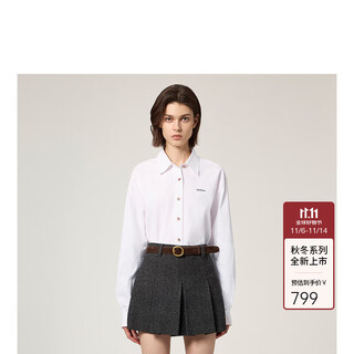 欧时力（OCHIRLY）纯棉磨毛字母刺绣衬衫女外套衬衣2025冬季新品 白色 XS