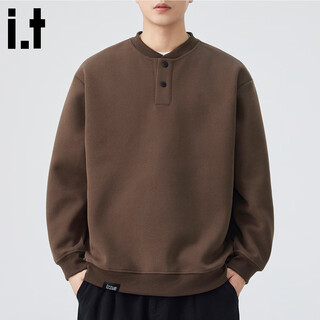 Izzue it hong kong trendy brand henry collar sweatshirt men's autumn and winter american retro trendy casual heavy pullover top brown official authentic m