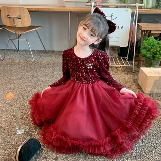 Piggy banner (pepco) girls dress winter dress little girl fashionable princess dress autumn and winter children's red dress red 140