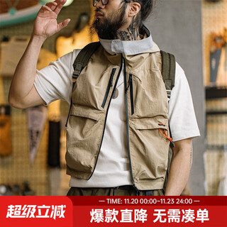 Madden workwear multi-pocket hooded vest men's jacket sleeveless outdoor functional wind stacked vest vest fishing suit khaki m