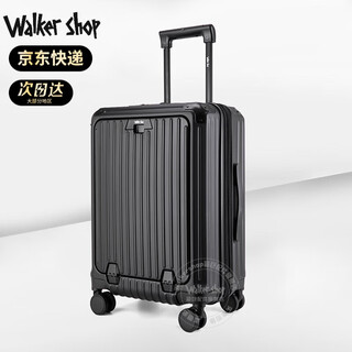 Walker shop brand luggage for men and women with front opening business boarding case multifunctional expandable suitcase password trolley case black 25 inches